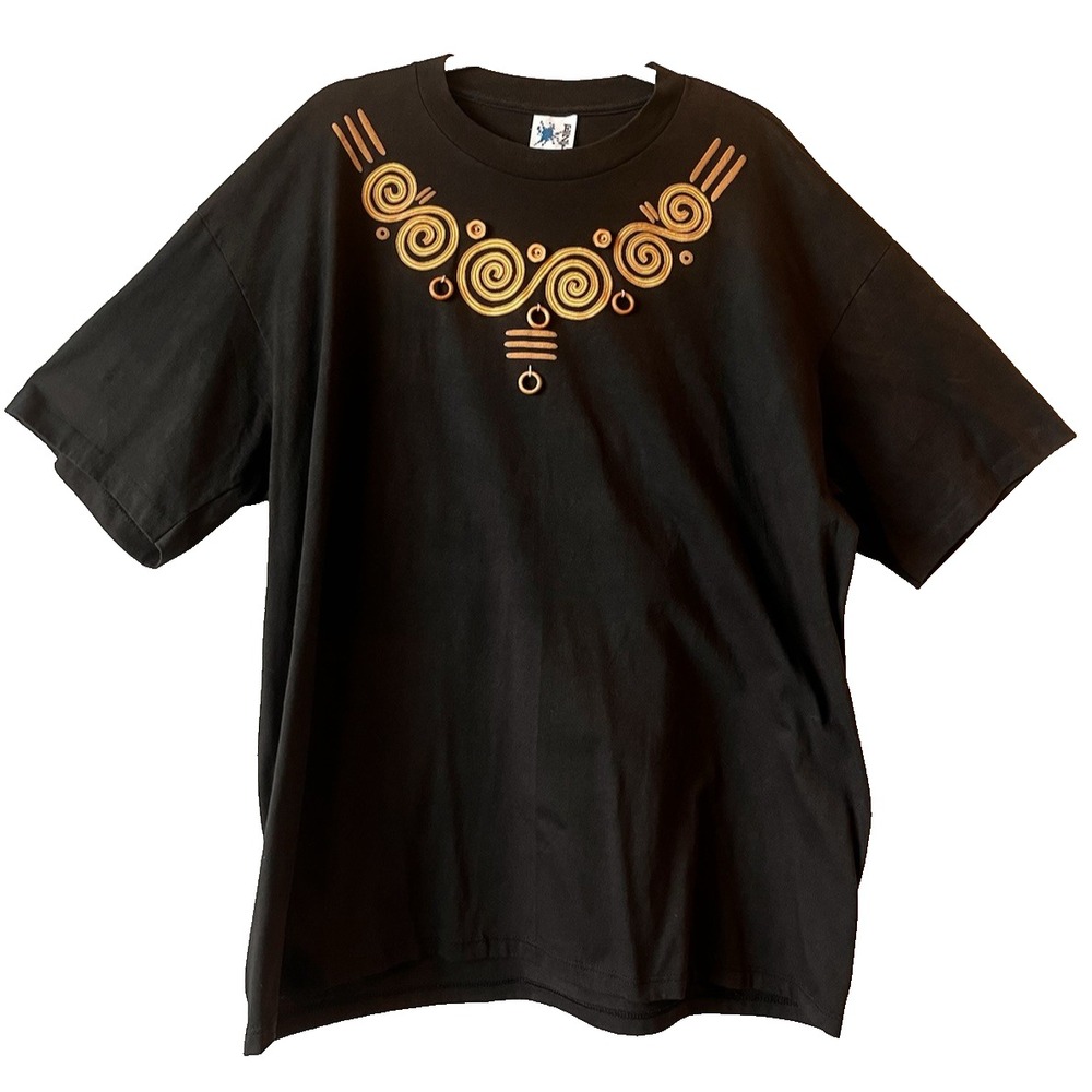 Y2K  Embellished Top Baby Tee Black Womens One Size Beaded Africa Top Vtg F36